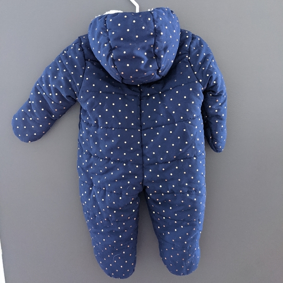 Navy blue and gold polka dot one piece snowsuit - Picture 2 of 3